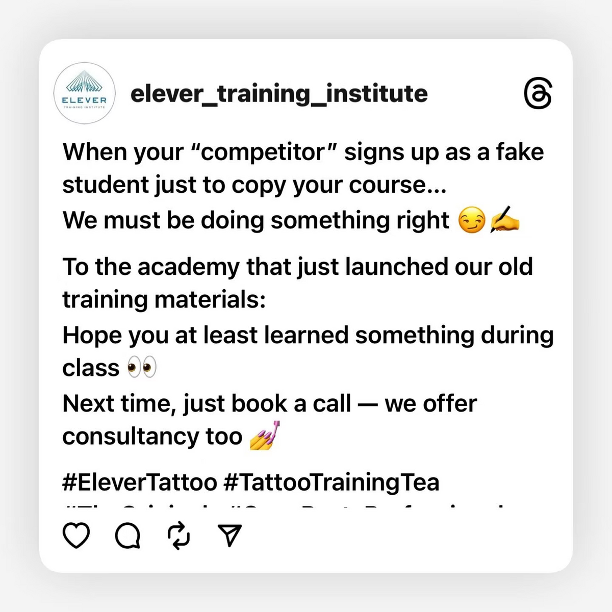 When They Copy, We Know We’re Doing It Right A Message from Élever Tattoo Training